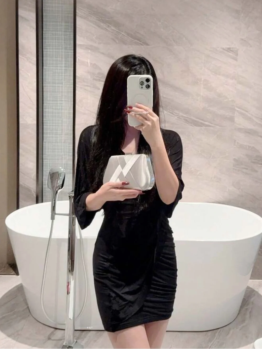 Elegant Off White Satin Clutch Bag by